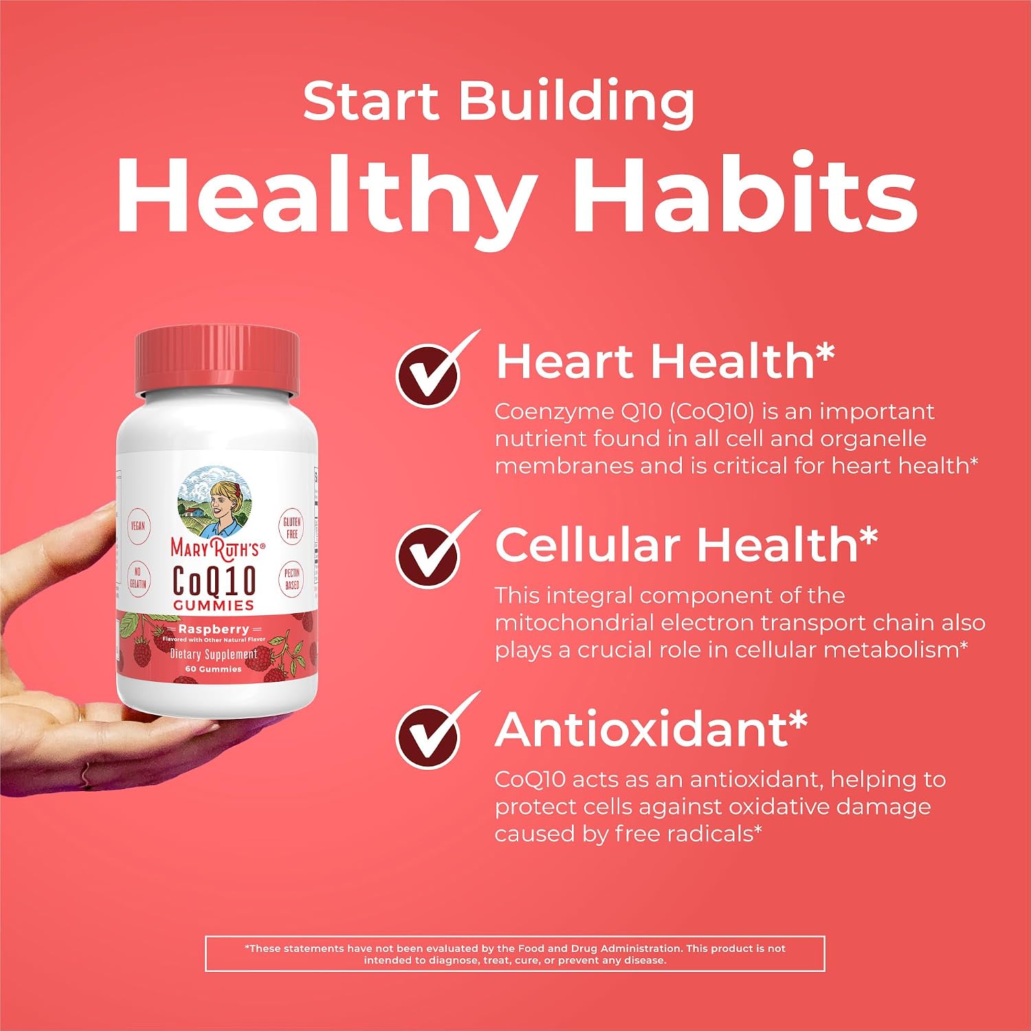 MaryRuth Organics CoQ10 Gummies | Coenzyme Q10 | Gummy Supplements for Heart Health & Cellular Health | Antioxidant | CoQ10 120 mg | Vegan | Non-GMO