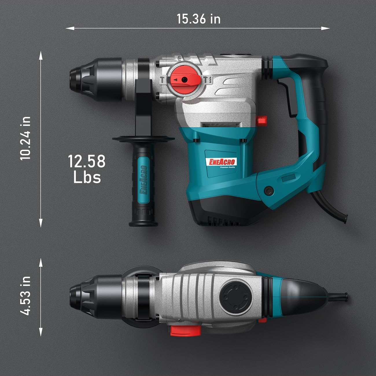 ENEACRO 1-1/4 Inch SDS-Plus 13 Amp Heavy Duty Rotary Hammer Drill | Safety Clutch, 4 Functions, Vibration Control, Includes Grease