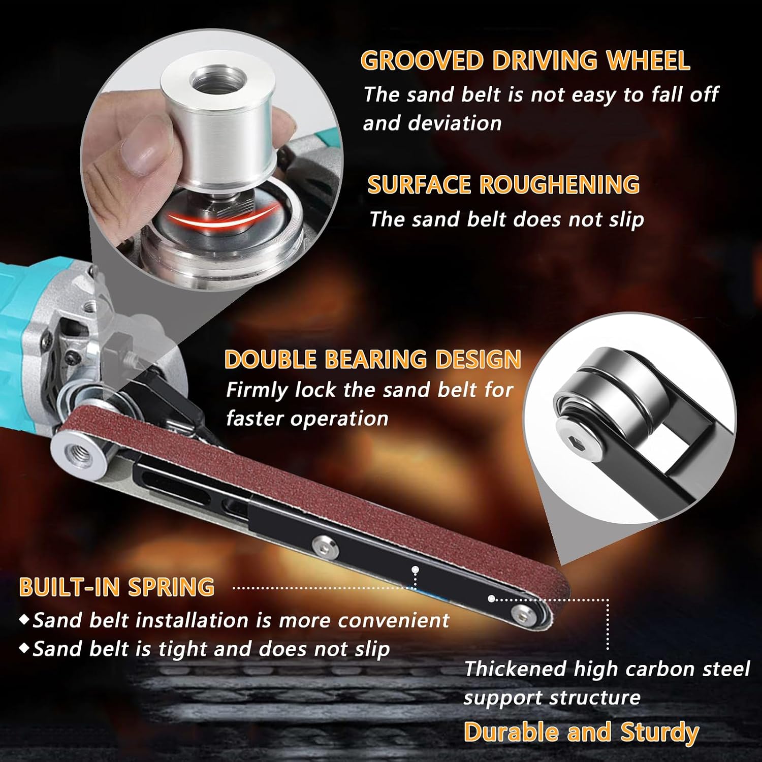 Belt Sander Attachments for Angle Grinder,3/4 x 20.5" Detailing Bandfile Sander Adapter,US 5/8-11 Thread,Suitable for Welding Points Grinding,Woodworking and Metal Rust Removal.(∅45mm)