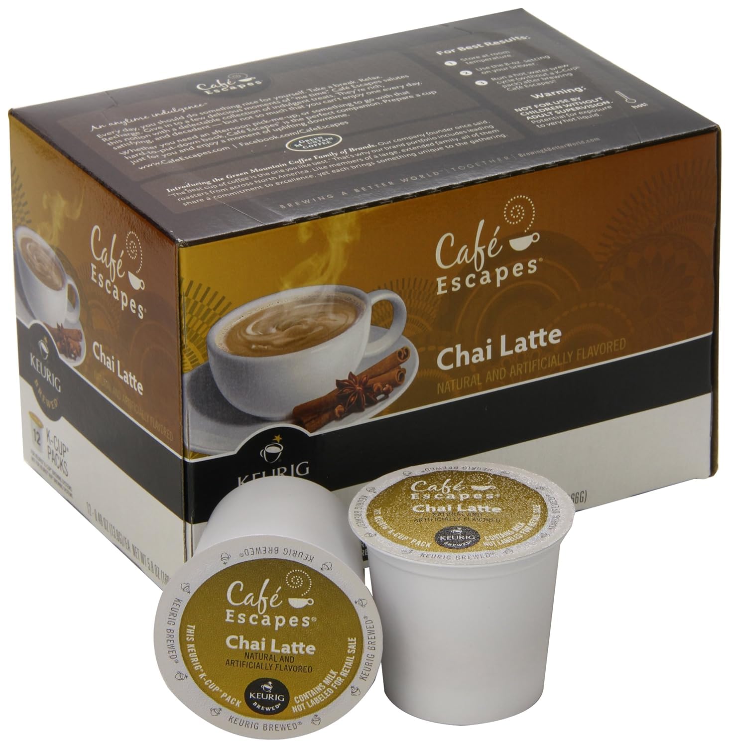 Cafe Escapes Chai Latte K-Cups, 16 Count (Packaging May Vary)