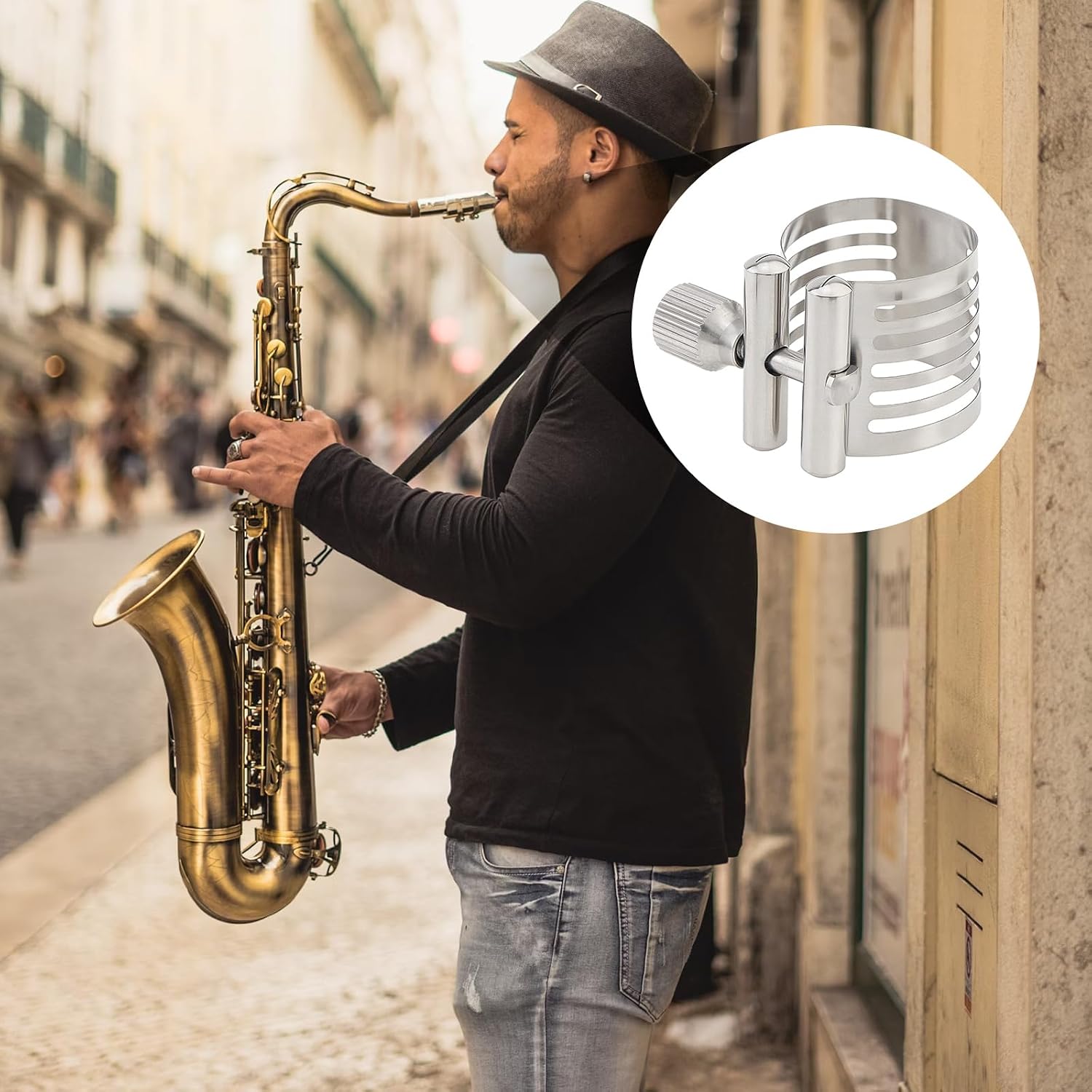 Alto Saxophone Mouthpiece Ligature Sax Ligature, Silver, Stainless Steel with Plastic Box for Alto Saxophone Ebonite Mouthpieces