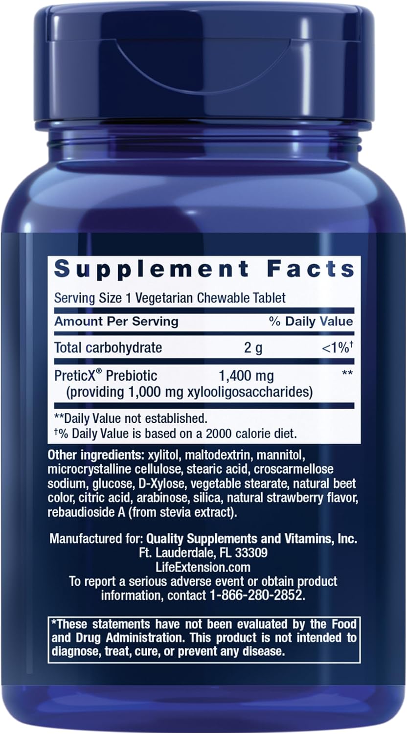 Life Extension FLORASSIST® Prebiotic Chewable (Strawberry), 1000 mg xylooligosaccharides, prebiotic Supplement Provides Fuel for Gut Flora