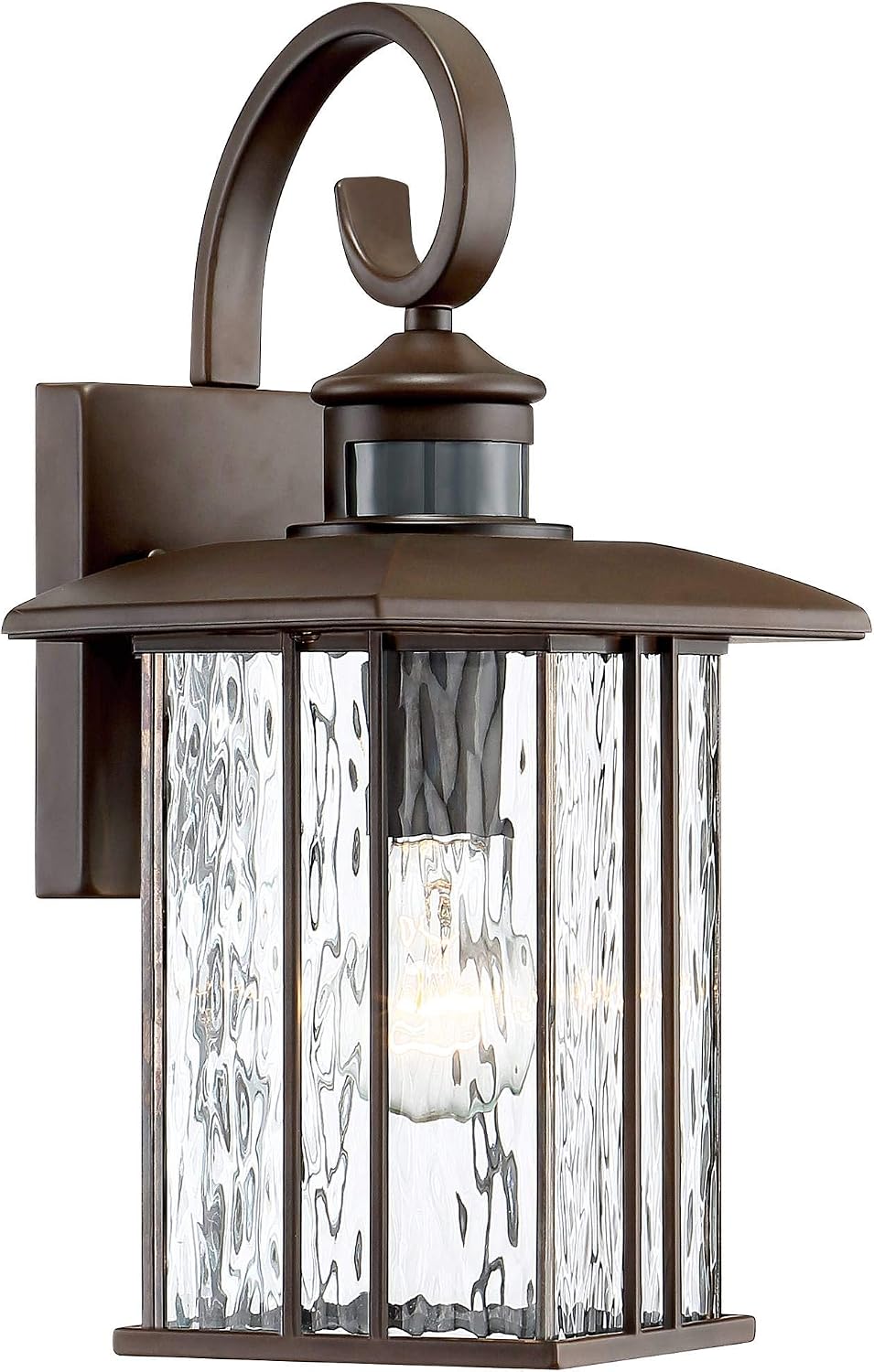Deaver 15 1/4" Rubbed Bronze Motion Sensor Outdoor Wall Light Fixture | Modern Oil Clear Water Glass Lantern Dusk to Dawn Security Exterior House