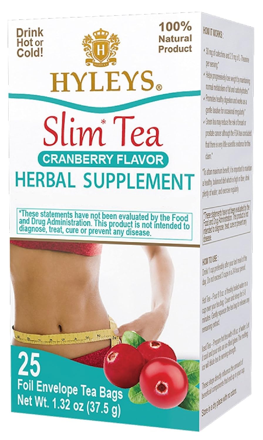 HYLEYS Slim Tea Goji Berry, Weight Loss Detox, Slimming Diet Tea, 25 Bags | Green Tea, Senna Detox & Cleanse, 3 Natural Ingredients, No Added Sugar, 1-Step Bedtime Routine, Supports Digestion