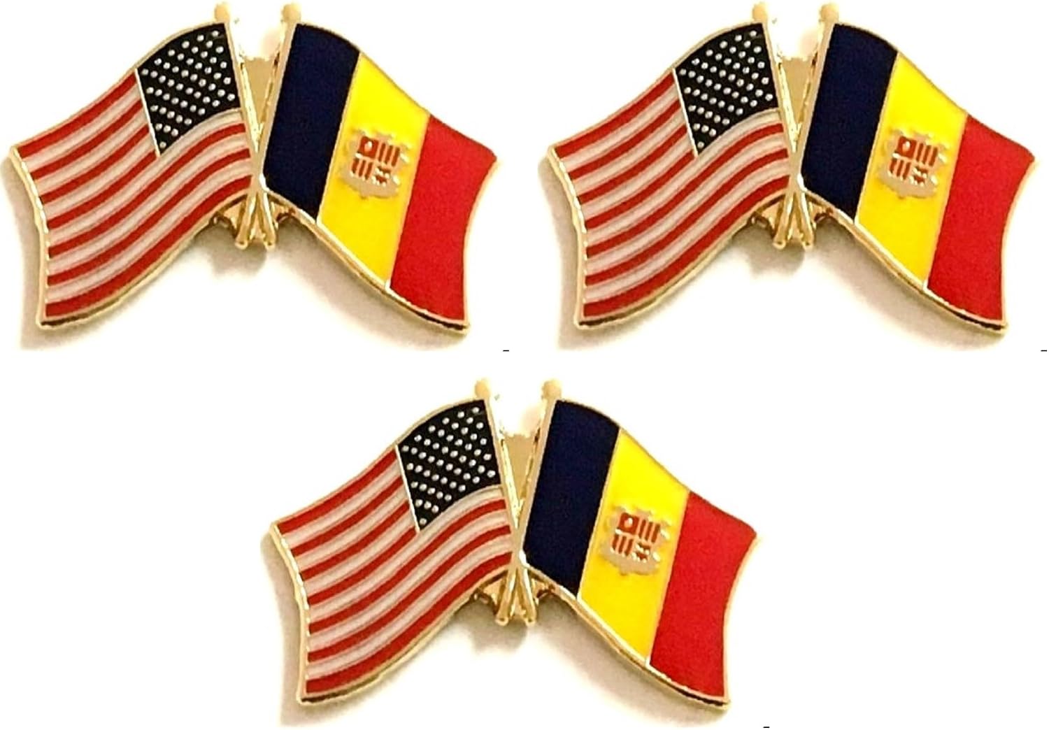 3 National Country Flag Crossed Enamel Flag Pins Pack of 3 Friendship Double Flags