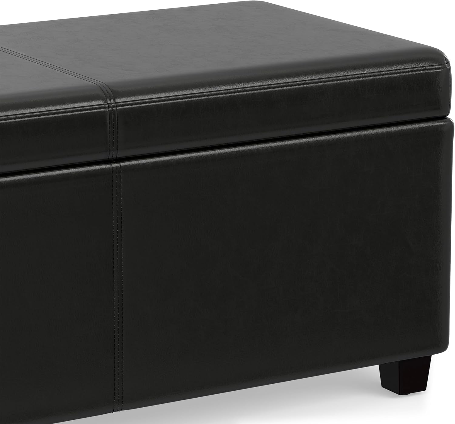 SIMPLIHOME Avalon 54" Wide Vegan Leather Storage Ottoman in Tanners Brown
