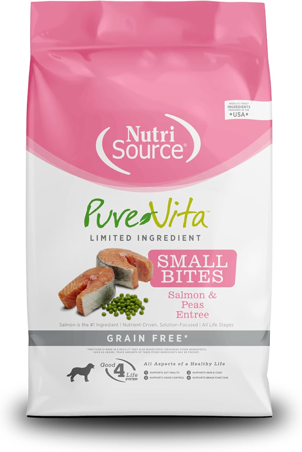NutriSource Pure Vita Limited Ingredient Grain Free Dry Dog Food, Salmon and Peas, 25LB | Limited Ingredient, Single Protein, Sensitive Stomach, Allergy, Sweet Potato, Skin and Coat