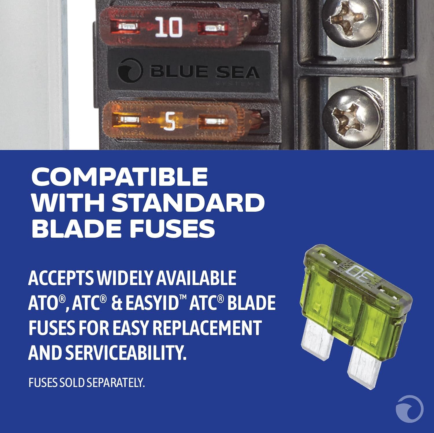 Blue Sea Systems ST Blade Fuse Block 6 Way Circuits with Negative Bus and Cover, 100 Amps, 5025