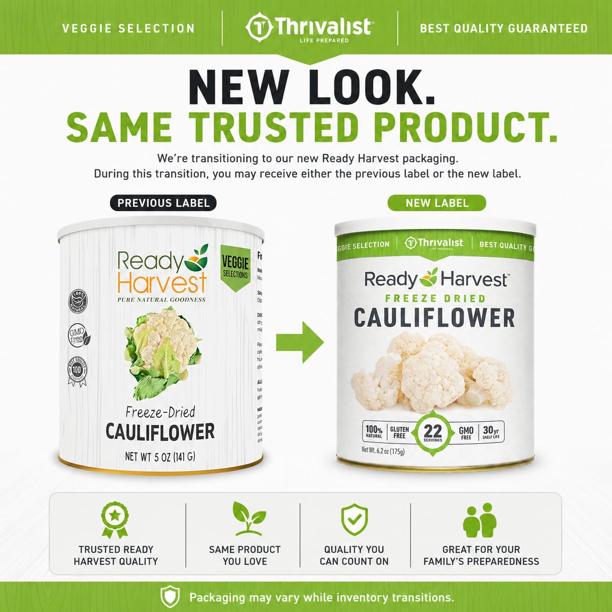 Ready Harvest Freeze Dried Food - Cauliflower | Emergency Food | Camping & Storage | #10 Can | 25-Year Shelf Life | Cans Filled to the Top