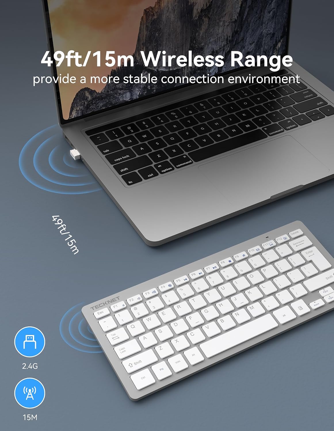TECKNET 2.4G Wireless Keyboard - Mini Compact Keyboard with Media Hotkeys, 12-Month Battery Life, Compatible with PC, Desktop, Laptop, Smart TV - Black