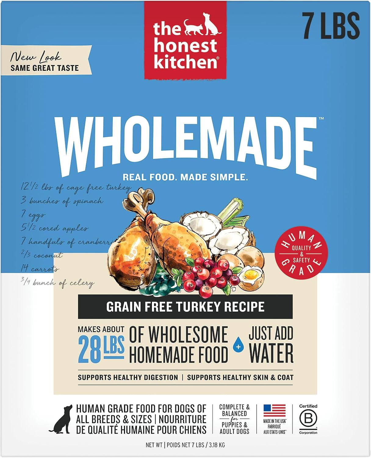 The Honest Kitchen Human Grade Wholemade™ Dehydrated Grain Free Dog Food – Complete Meal or Dog Food Topper – Chicken 4 lb (Makes 16 lbs)