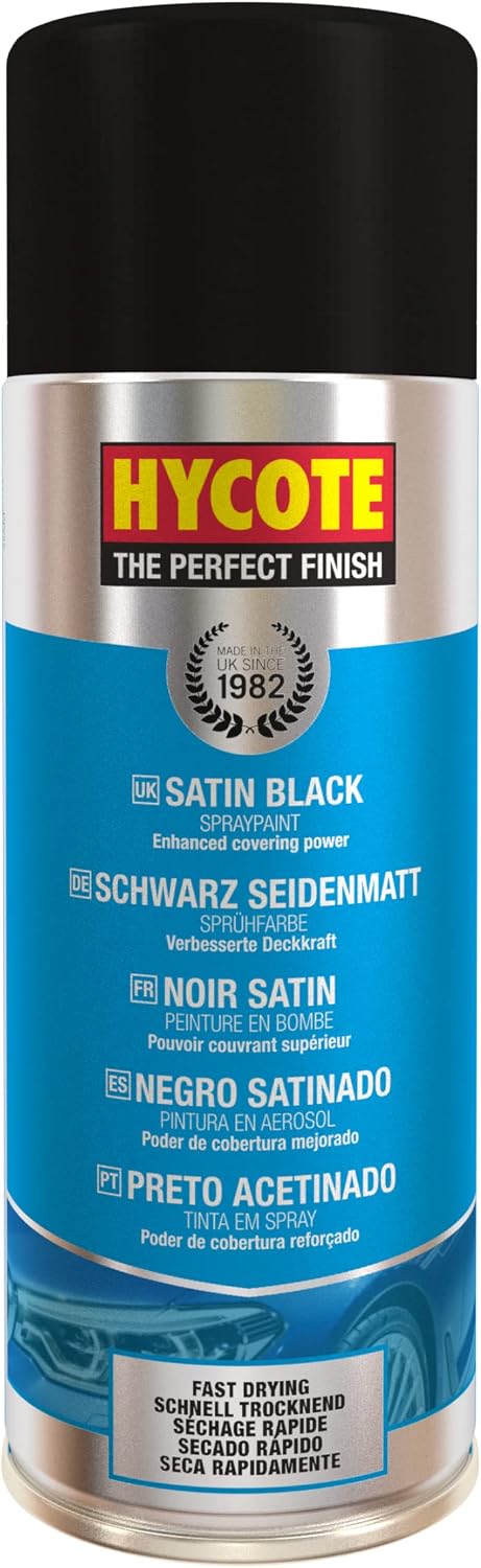 Hycote Black Spray Paint, Satin Black, 13.5 Oz - Fast Drying, UV & Weather Resistant, Acrylic Formula for Superior Protection – For Automotive & DIY Use, 400ml