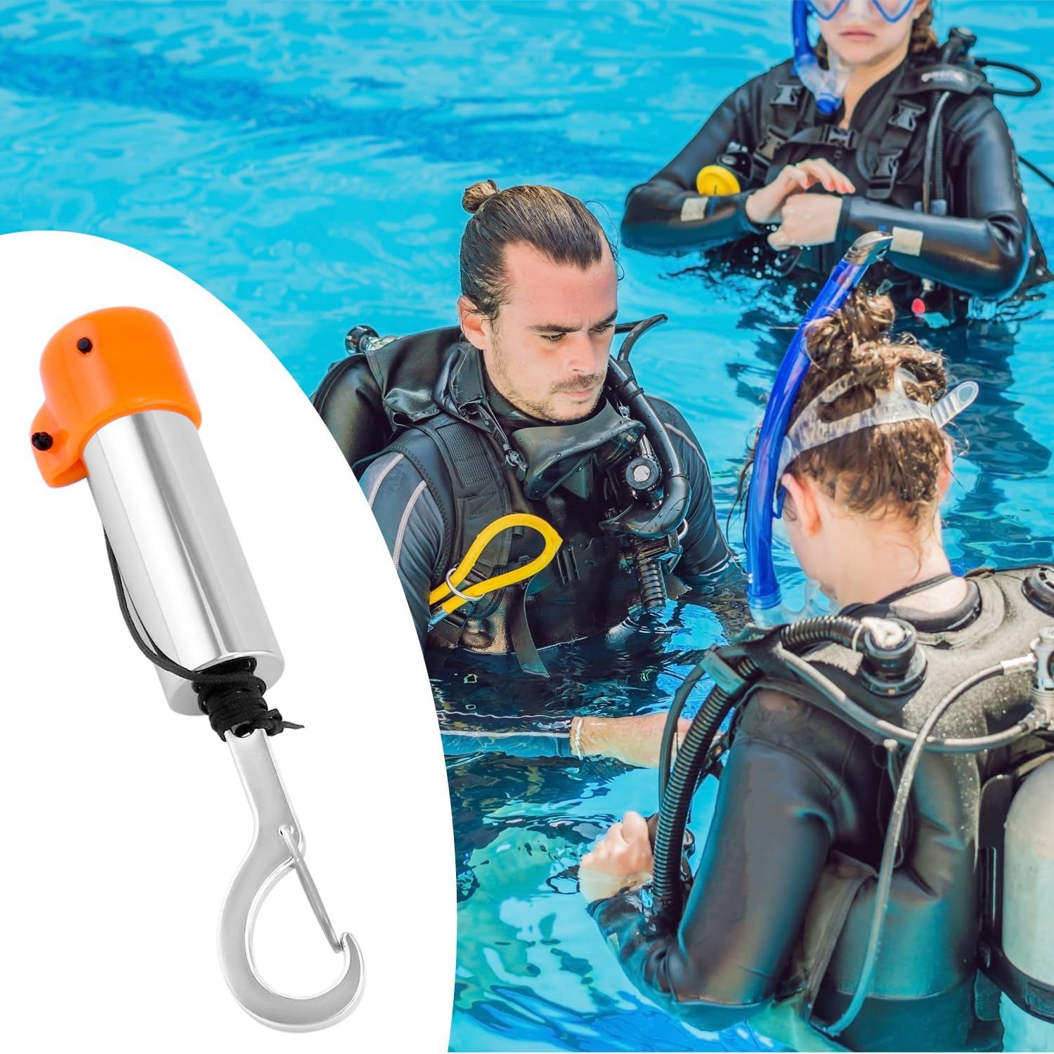 QWORK Scuba Diving Underwater Shaker with Clip, Non-Corrosive Metal Rattle Stick
