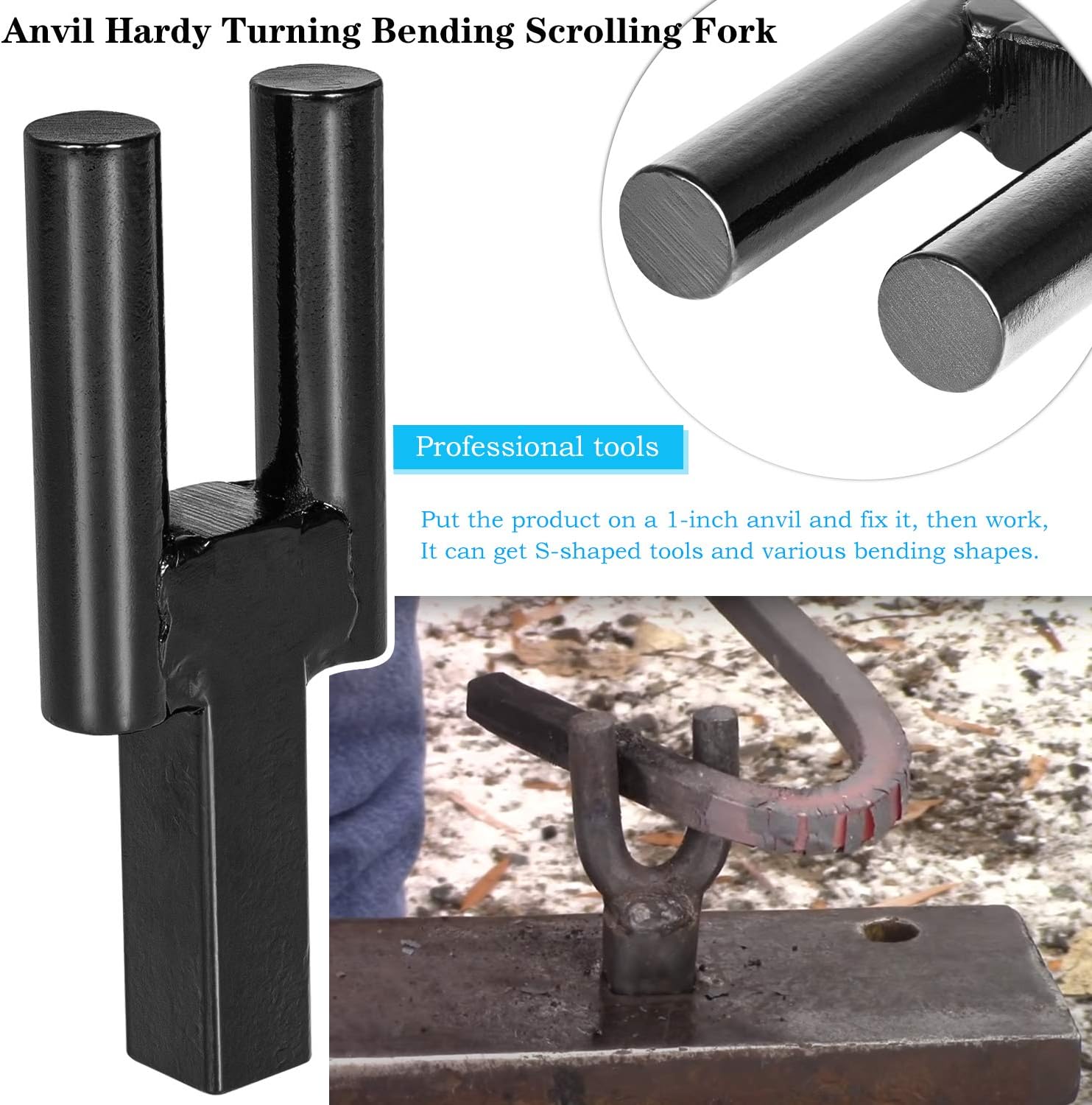 Blacksmith Anvil Hardy Tool Set 1Inch Creasing Tool Stake,Bottom Fuller,Hot Cut Tool,Turning Bending Scrolling Fork.(4PCS)