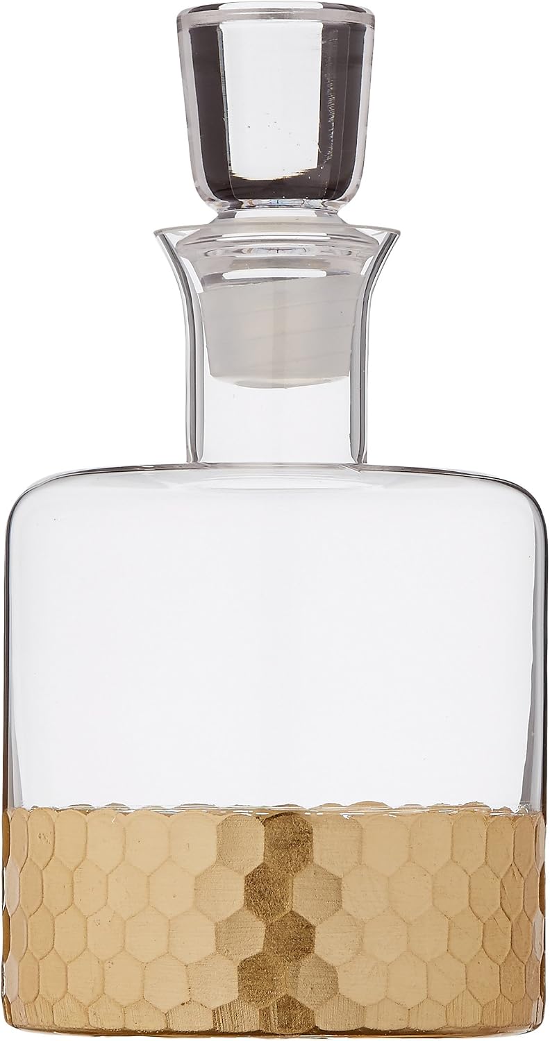 Fitz and Floyd Daphne Decorative Whiskey Decanter Set with Top Glass for Wine, Bourbon, Brandy, Liquor, 5 Piece, Gold