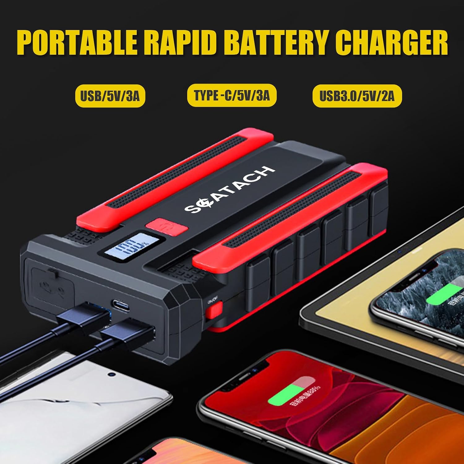 Scatach 4000A Car Battery Jump Starter, 12V Jump Starter Battery Pack (up to 10.0L Gasoline and 8.0L Diesel Engine), Portable Jump Box with Jumper Cable, LED Display, LED Light