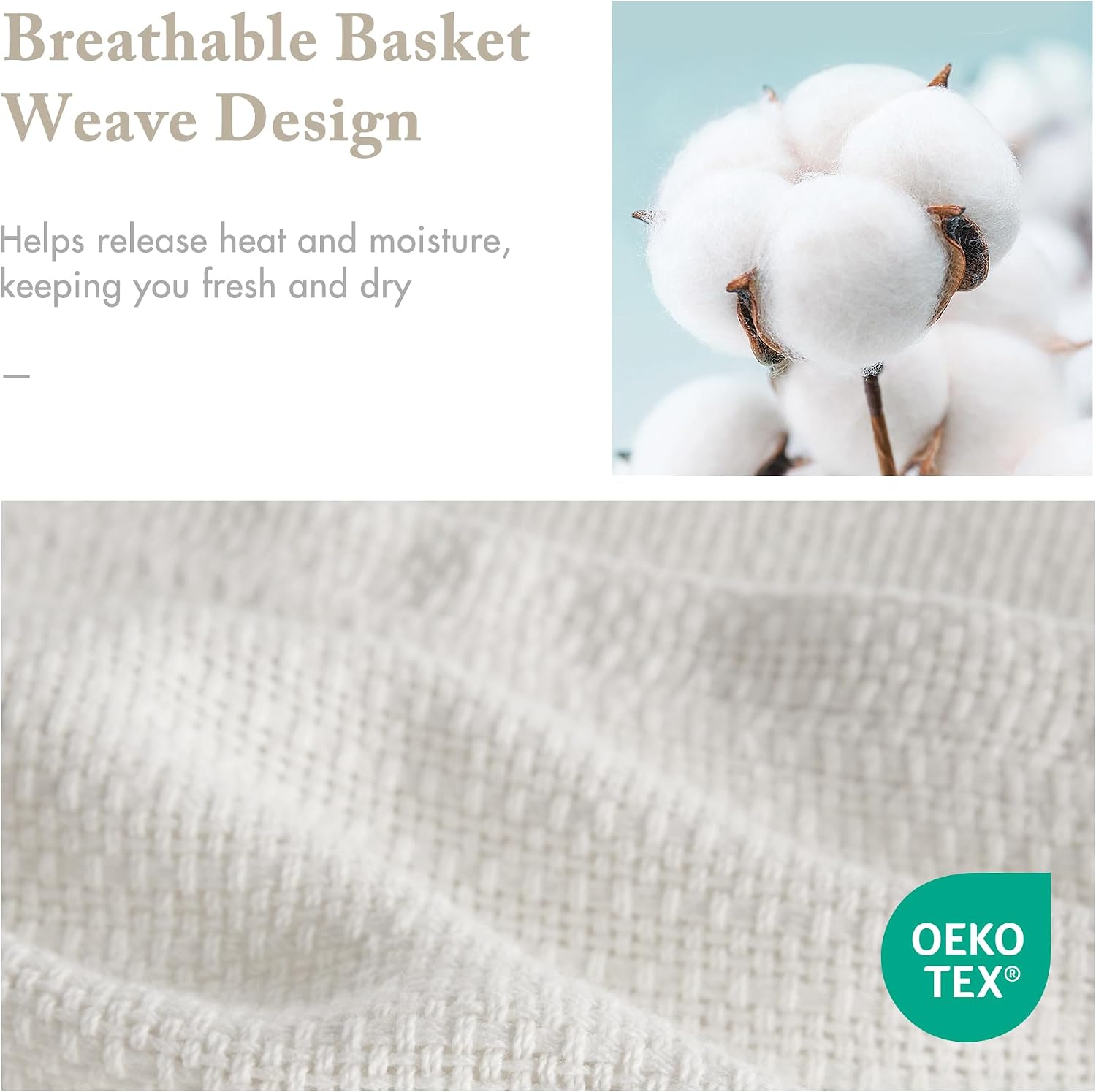 Madison Park 100% Cotton Breathable Queen Size Blanket for Bed, Blue | Freshspun Basketweave, All Season, Farmhouse Classic Bed Cover Full for Summer, OEKO TEX, Warm Home Essential For Couch, Sofa