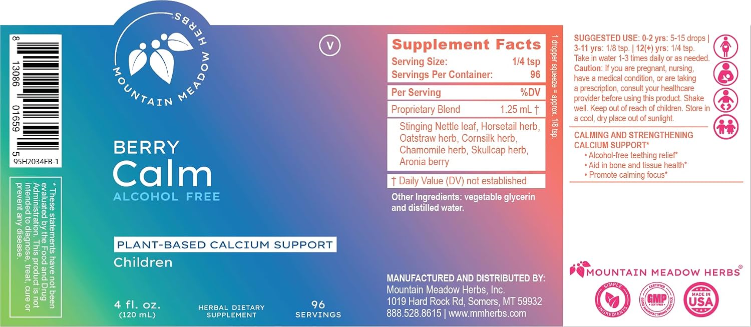 Mountain Meadow Herbs Herbal Calcium – Vegan Liquid Calcium Supplement for Bone & Teeth Support, High Absorption Plant-Based Formula for Adults & Kids - 2 oz