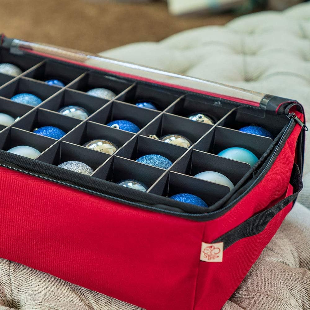 Santa's Bags Christmas Ornament Storage Box, 48 (3") Ornaments | Acid-Free Removable Trays with Separators