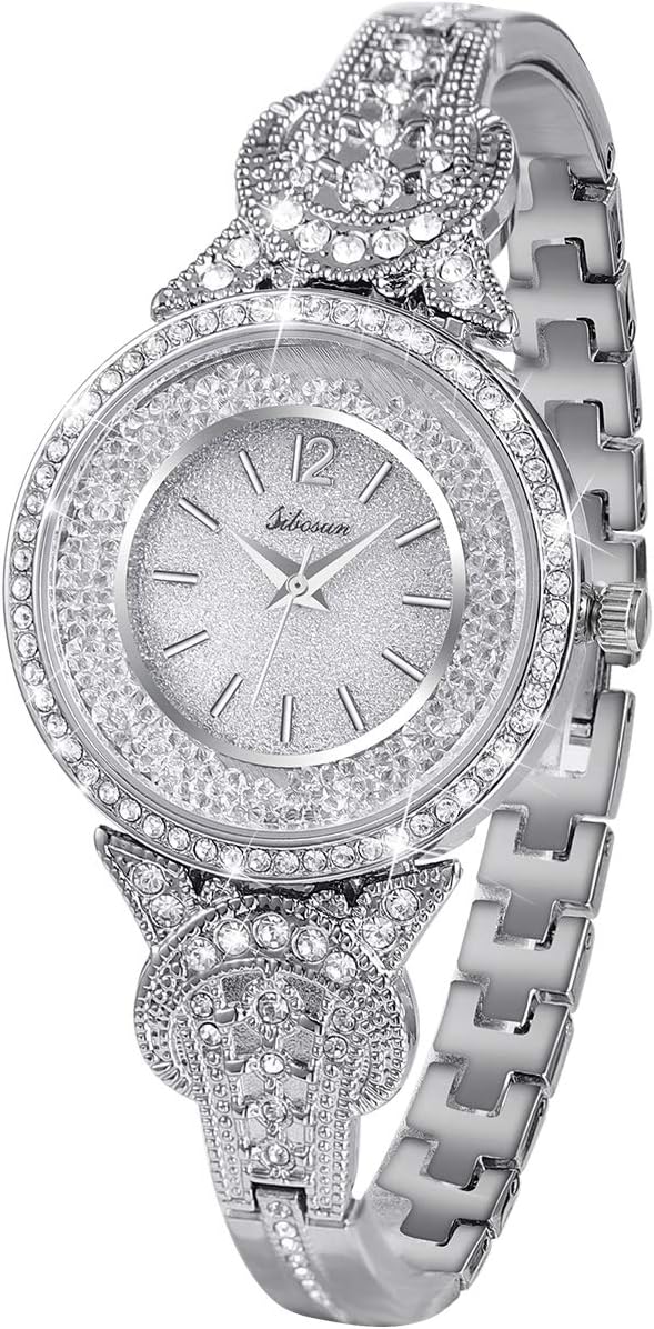 SIBOSUN Lady Women Wrist Watch Quartz Gold Stainless Steel Crystal Dress Fashion Bracelet