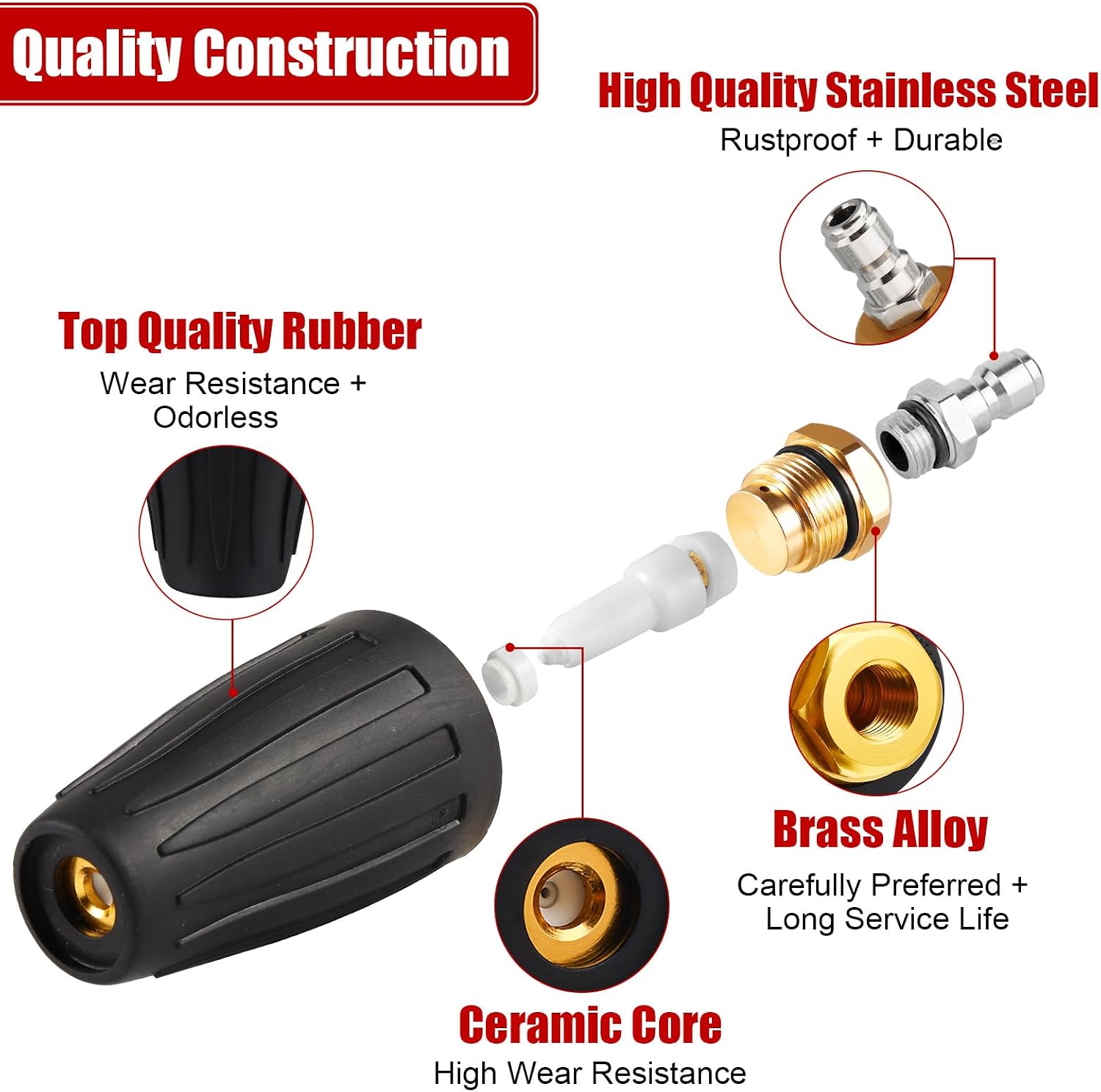 Pressure Washer Tips Turbo Nozzle Pressure Washer 4000 PSI Max Rotating Pressure Washer Nozzle with 2PCS 1/4'' Quick Connect for Cleaning Brick