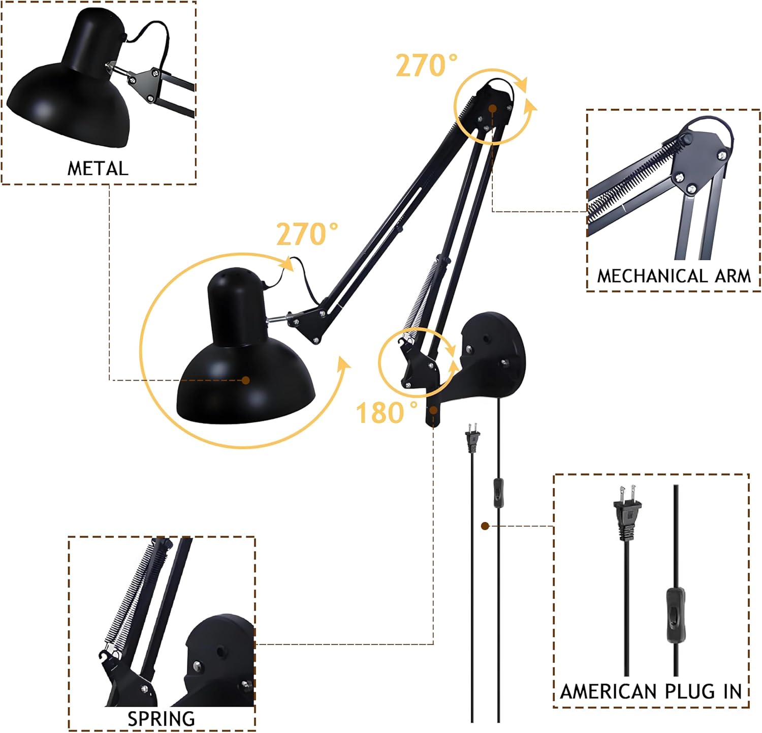 Black Industrial Swing Arm Wall Light Nordic Adjustable Long Arm Wall Sconces Lamp Metal Double-arms Folding Architect Work Wall Mount Lighting for