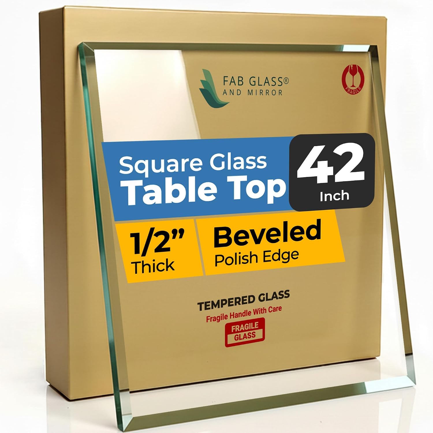 Clear Tempered Glass Table Top 22 Inch Square Flat Polished Edge with 1/4 Inch Thickness for Dining, Coffee or Side Tables by Fab Glass and Mirror