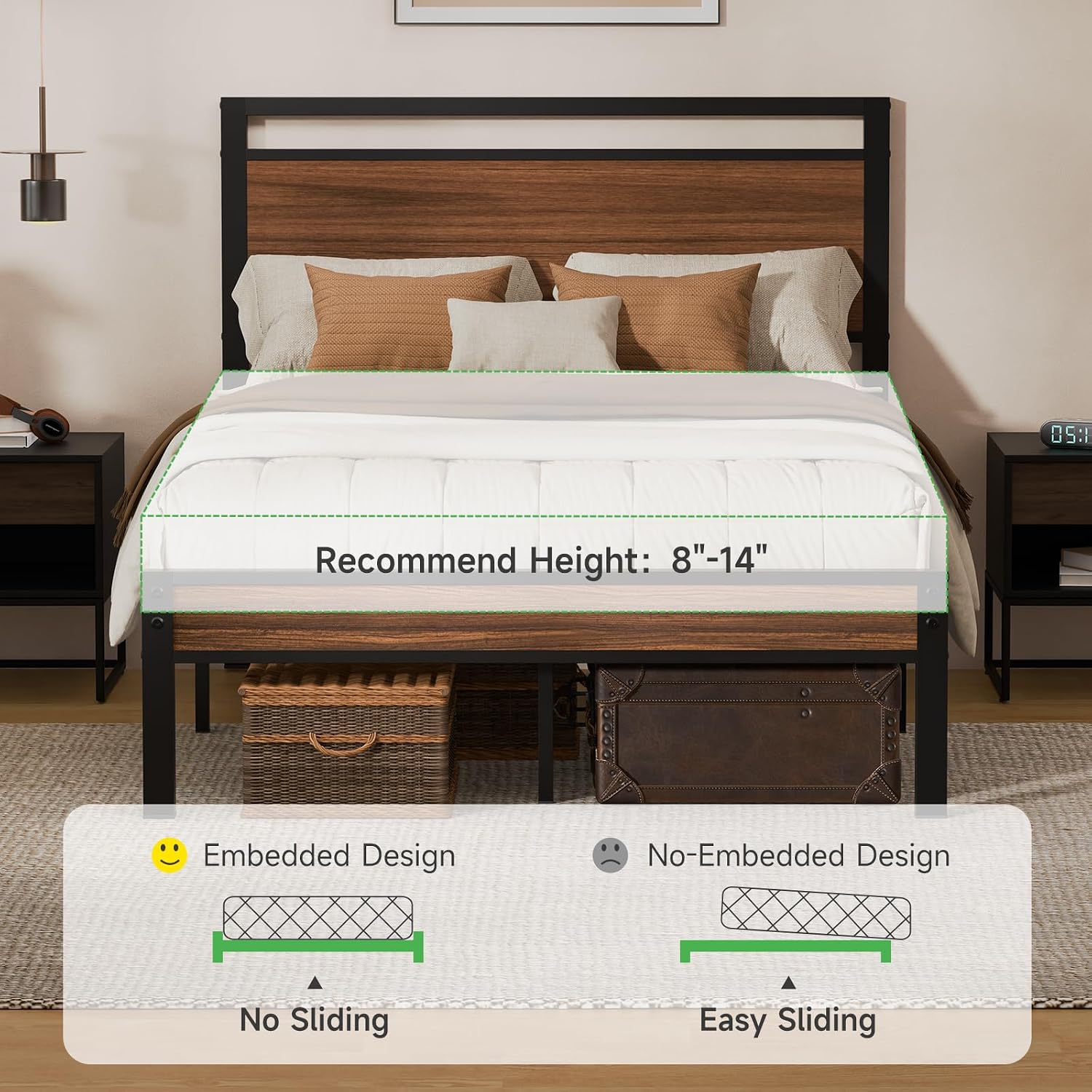 Z-hom Easy Assembly Queen Bed Frame & Headboard Footboard,Underbed Storage | Sturdy Metal Structure,Silent Anti-Slip Support,Under Bed Storage Space,No Box Spring Needed,Modern Bedroom Furniture