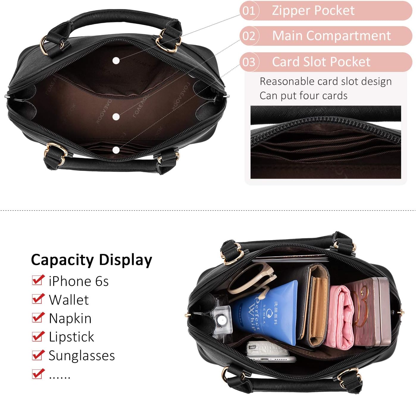 LOVEVOOK Purse for Women, Crossbody Dome Satchel Handbag with Double Zip