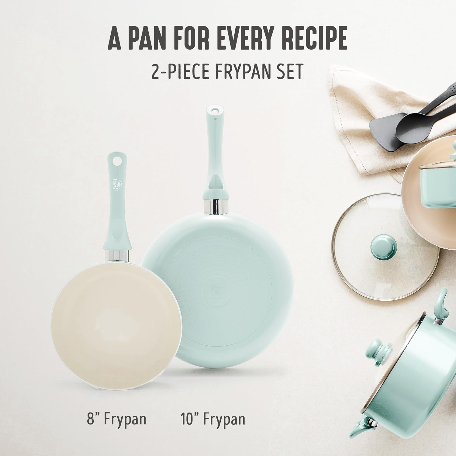GreenLife 2 Piece (7” & 10”) Ceramic Nonstick Frying Pan Set, Turquoise | PFAS-Free Nonstick Coating, Family Skillet Set, Egg Pan, Omelet Pan, Stay-Cool Handles, Dishwasher & Oven Safe up to 350F