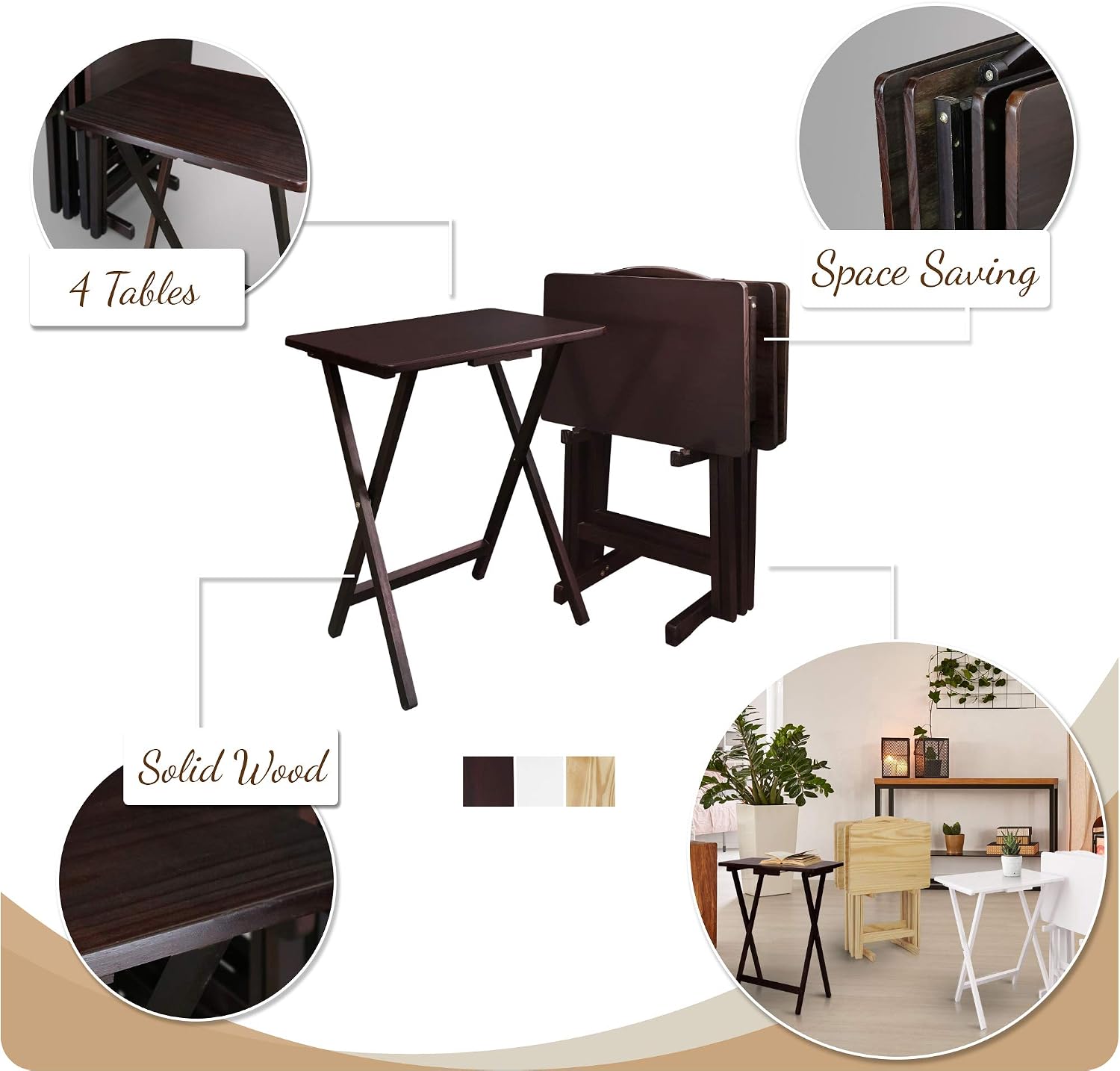 Casual Home 5 Piece Tray Table Set, Espresso