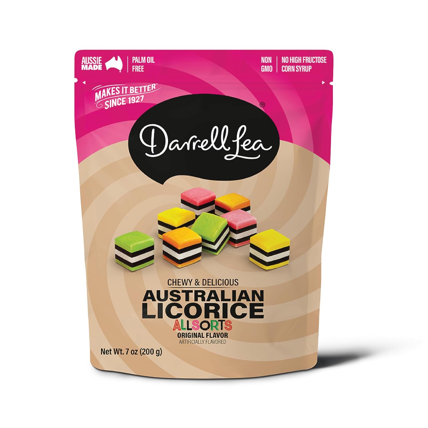 Darrell Lea Soft Australian Licorice, Non-GMO, No Palm Oil, Vegetarian Friendly, No High Fructose Corn Syrup, Soft & Chewy Licorice Candy, Made in Australia (Strawberry, 7 Ounce (Pack of 1))