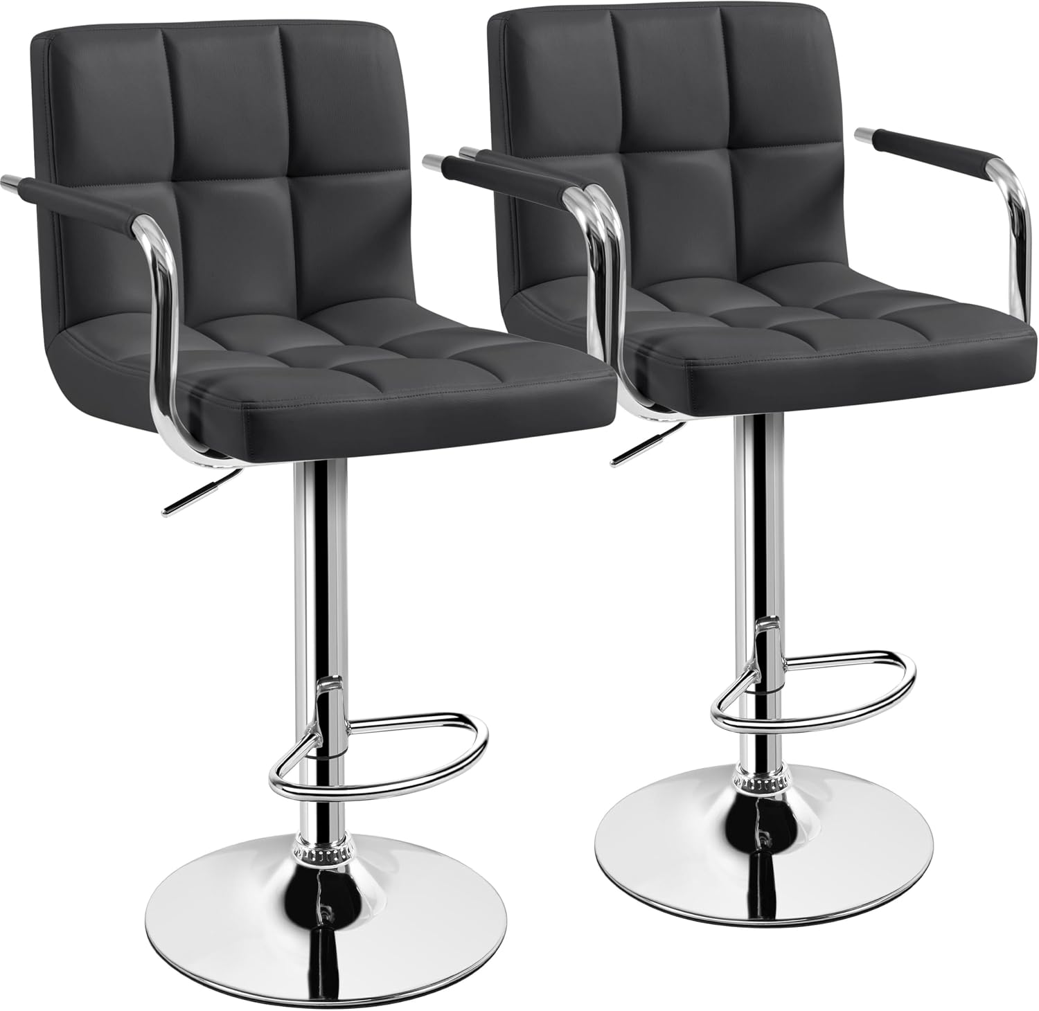 Yaheetech Bar Stools Set of 2, Swivel with Backs, Adjustable Height, White | 360° Swivel Barstools Feature Padded PU Leather Seats, Supportive Backs, 300 lb Capacity for Kitchen Islands