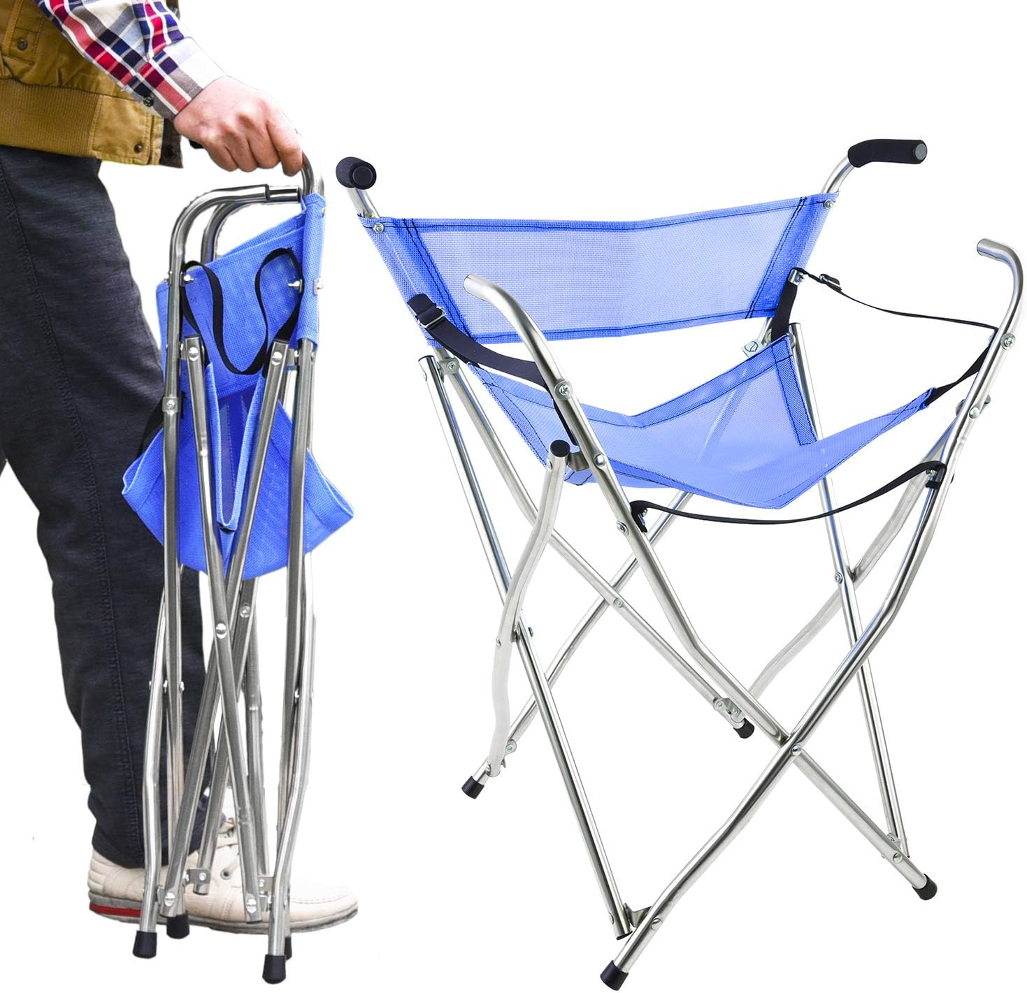 Freshore® Walking Stick Folding Cane Seat for Women/Men with Heavy Duty - Walker Chair Bench Camping Travel Stool 2 Handle with 4 Legs (for Standard Figure)