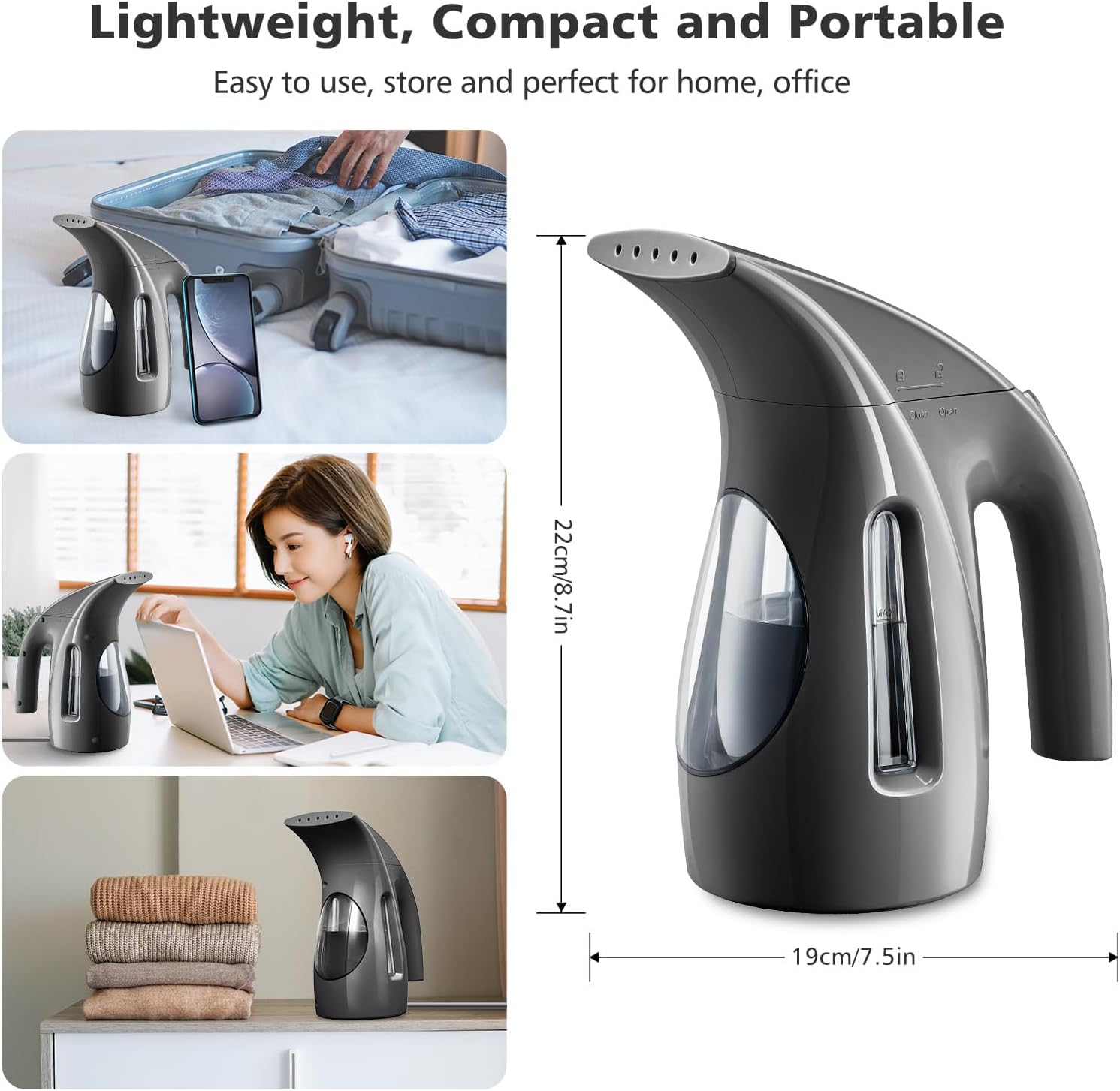 HiLIFE Steamer for Clothes, Portable Handheld Clothing Steamer, 240ml Big Capacity, 700W, Strong Power, Fabric Quick Wrinkle Remover with Brush for Home, Office(ONLY 120V) -Blue