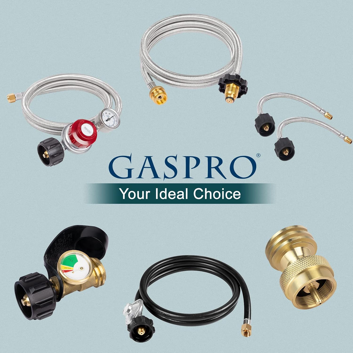GASPRO Universal Propane Tank Gauge, Fits for 5-100lb Propane Tank Cylinder, Propane Adapter with POL Connection for RV, Camper, Gas Grill, Fire Pit