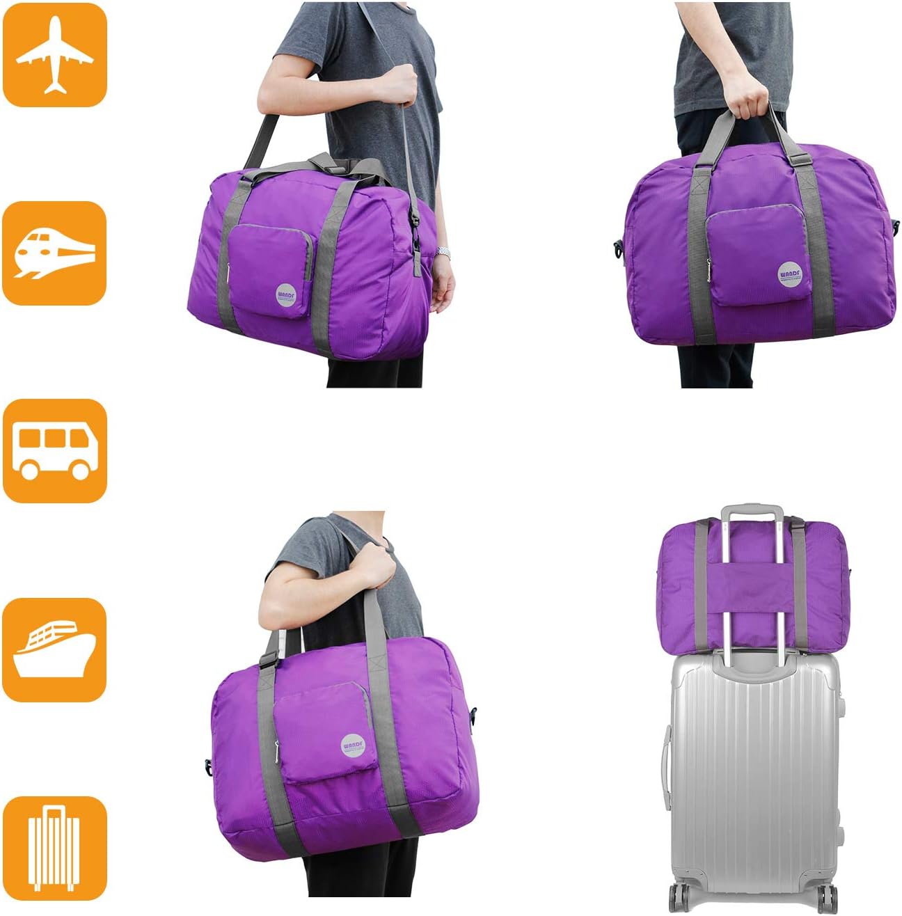 WANDF Foldable Personal Item Bag, Carry on Travel Duffle Bag | Frontier Airline Underseat Fit, 18x14x8 inches, Weekend Overnight Trips, Packable