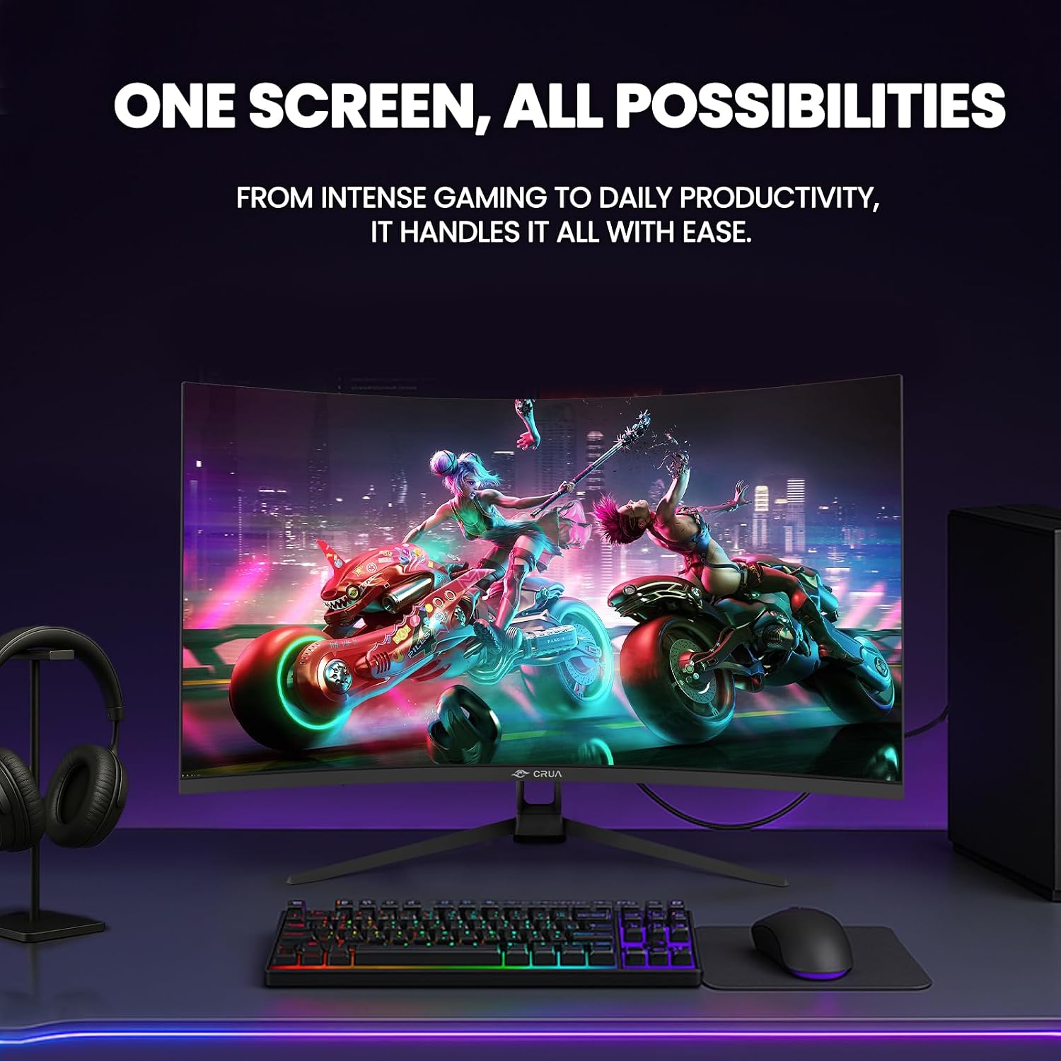 CRUA 34 Inch 21:9 UWQHD 100Hz IPS Ultrawide Curved Monitor, Speakers, White | 120% sRGB, 92% DCI-P3, 1.07B Colors, FreeSync, Blue Light, 3800R, HDMI 2.0, DP 1.4, 100x100 Mount, Office, Editing, Design PC