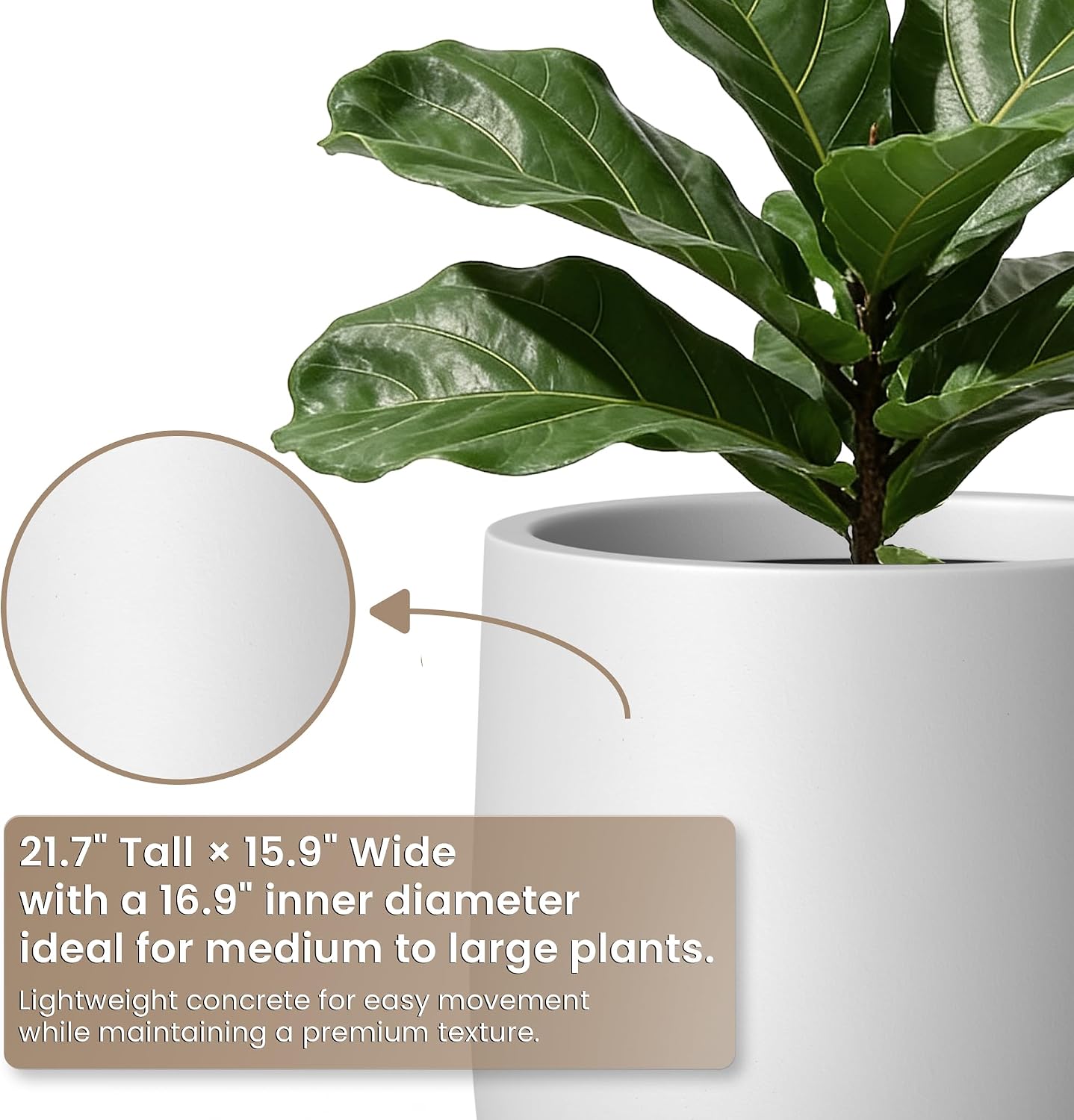 Kante Tall Concrete Planter 21.7" Modern White Floor Pot for Indoor Outdoor