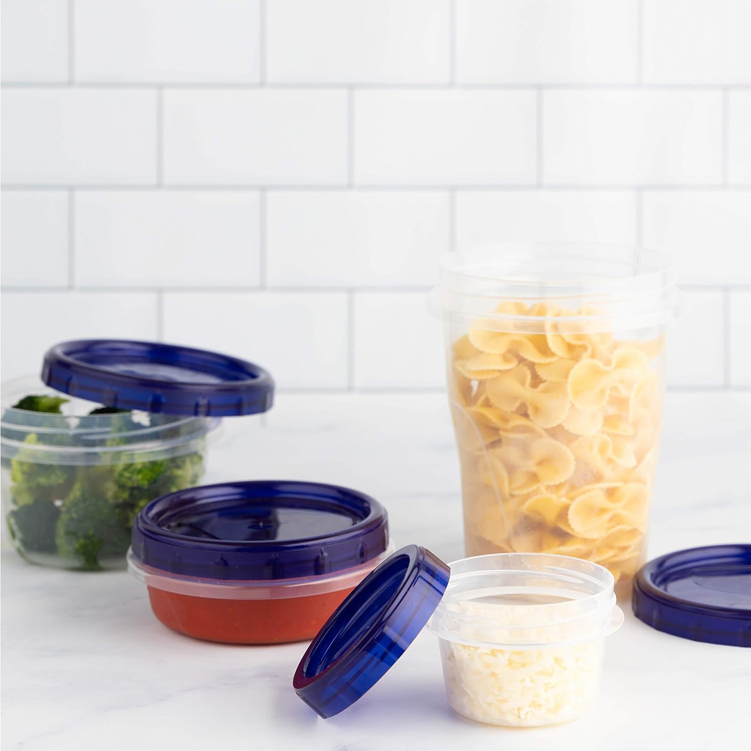 PLASTICPRO Twist Top Deli Containers Clear bottom With blue [32 oz 3 Pack]