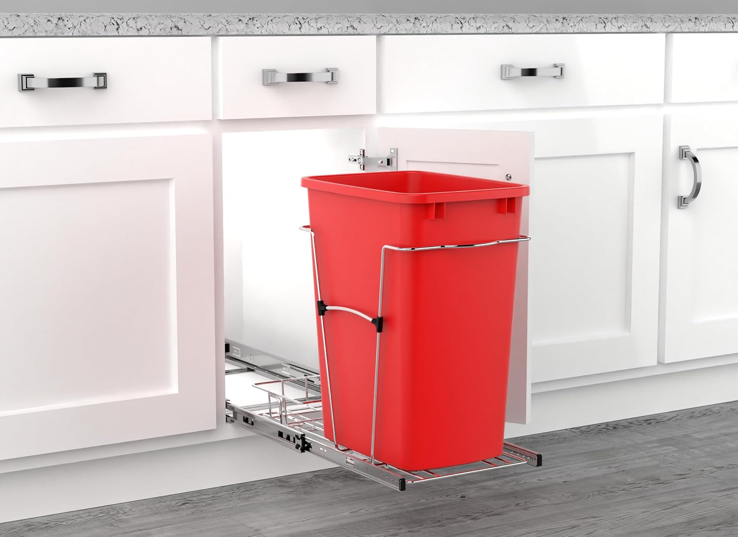 Rev-A-Shelf Pullout Trash Can for Kitchen Cabinets, Black Waste Bin, 35 Qt | Large Capacity Garbage/ Recycling Waste Container, Heavy Gauge Metal Wire Construction w/Full Extension Slides, RV-12KD-18C S