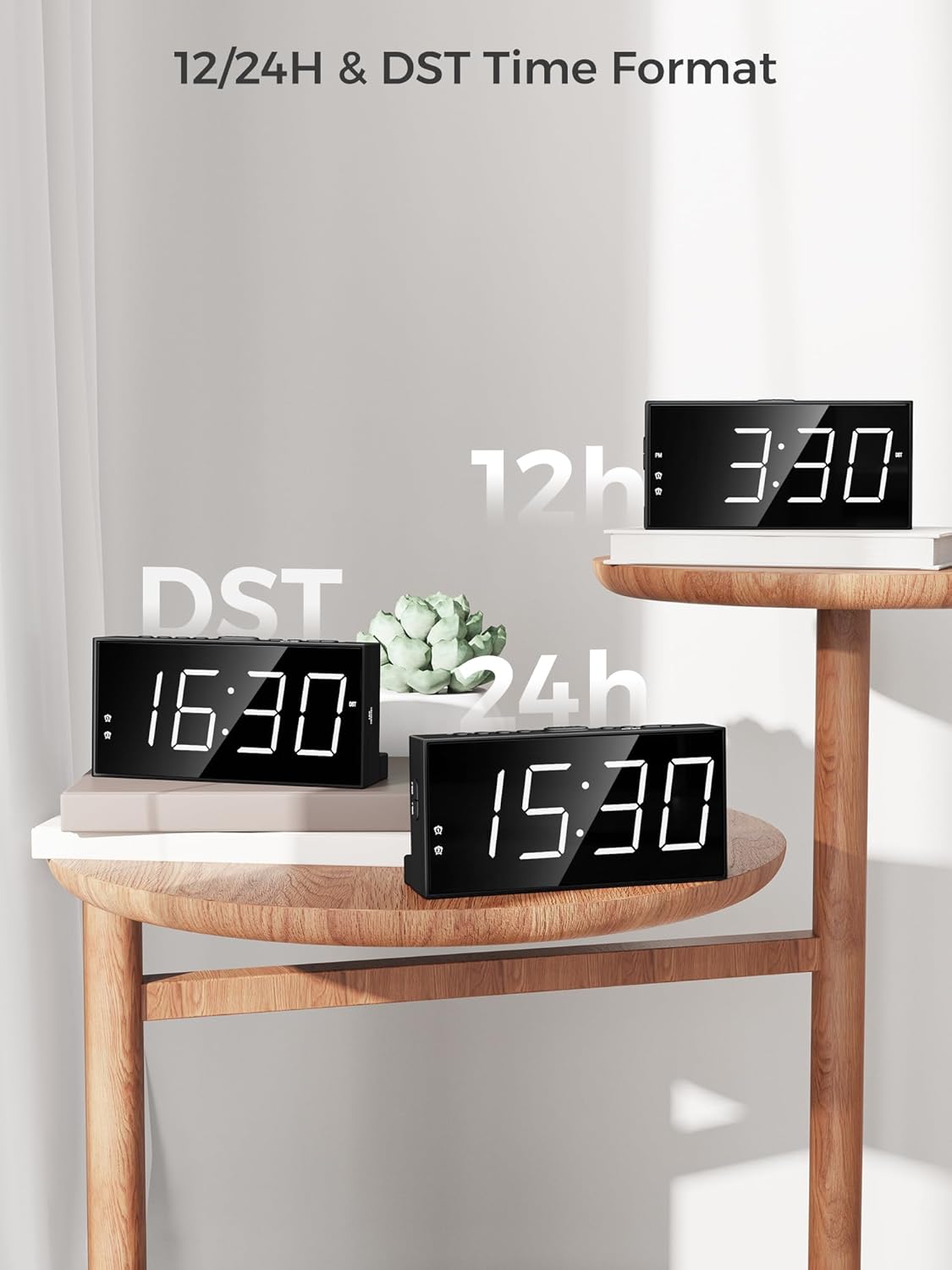 Digital Alarm Clocks for Bedrooms, Dual Alarms, 7.5-Inch Large Display