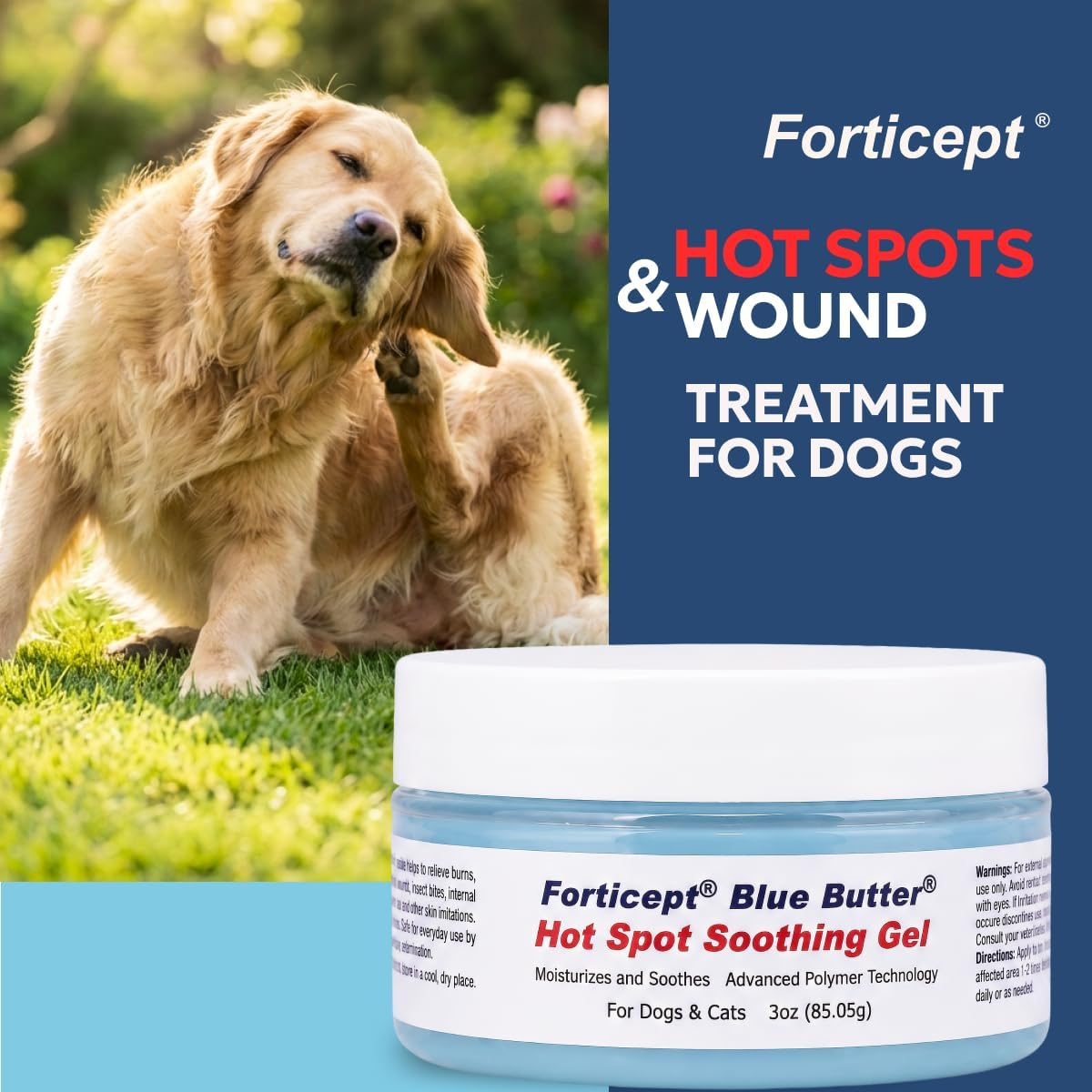 Blue Butter – Hot Spot Treatment for Dogs Cats | Dog Cat Wound Care | Skin Yeast Infections, Ringworm, Cuts, Rashes, First Aid Veterinary Strength Anti Itch Cream 4oz