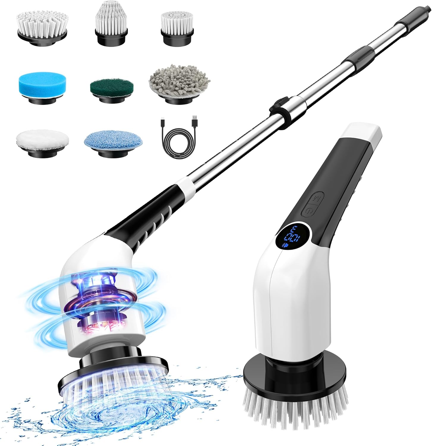 Keimi Electric Spin Scrubber, 2025 New Cordless Shower Cleaning Brush with 8 Replaceable Brush Heads, 3 Adjustable Speeds