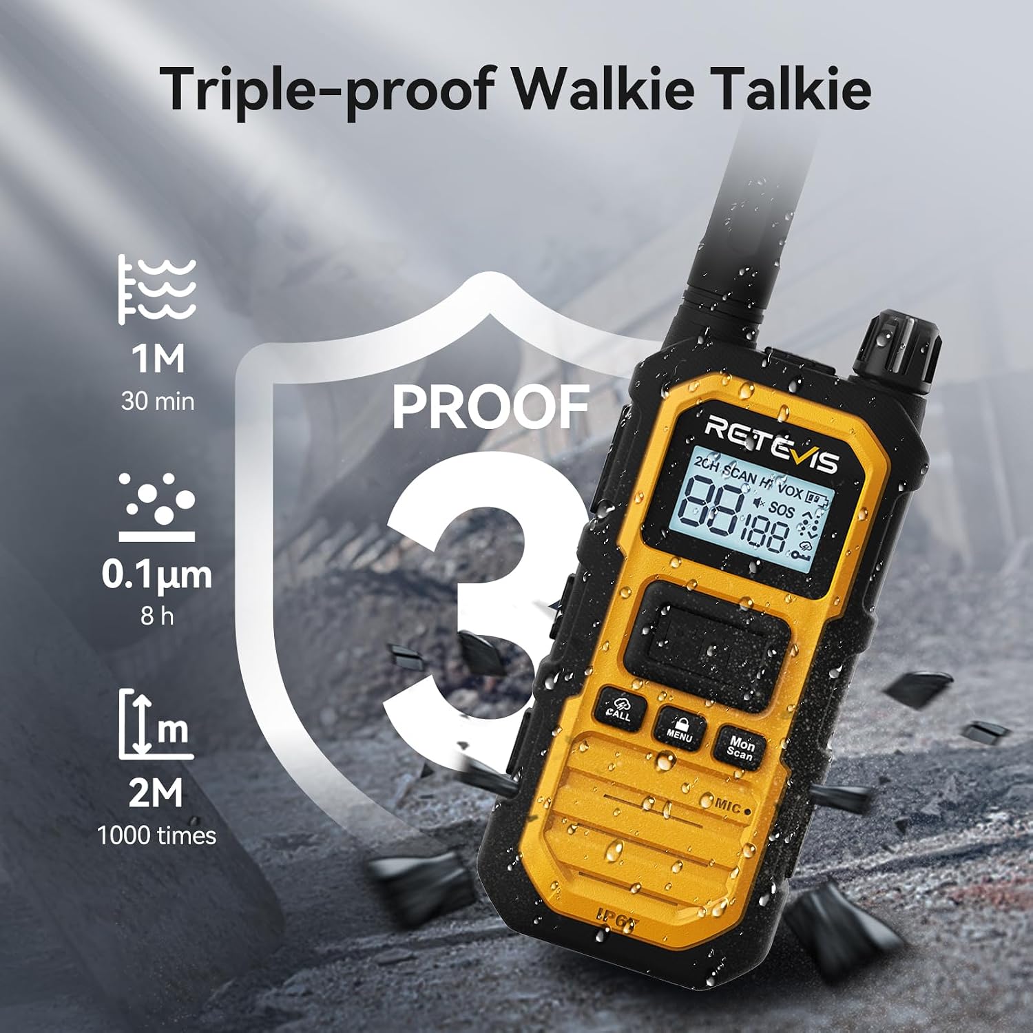 Retevis RB48 Plus Waterproof Walkie Talkies Long Range,GMRS Radios (6 Pack) | with 6-Way Charger,Heavy Duty,Rechargeable Two Way Radios,Connected Repeater,Dustproof,Shock Resistant,NOAA,Emergency Radios