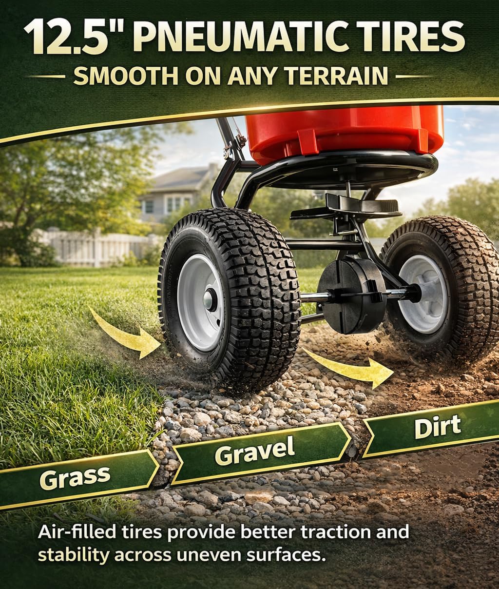 90 LB Broadcast Spreader Walk Behind, Lawn Fertilizer Spreader with 12.5" Pneumatic Wheels, Push Grass Seed Spreader for Lawn Care, Garden
