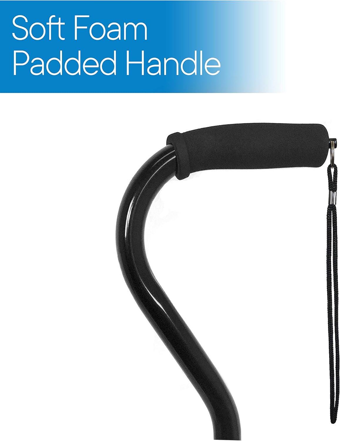 RMS Quad Cane - Adjustable Walking Cane with A Large Four-Pronged Base for Extra Stability - Foam Padded Offset Handle for Secure & Comfort Grip