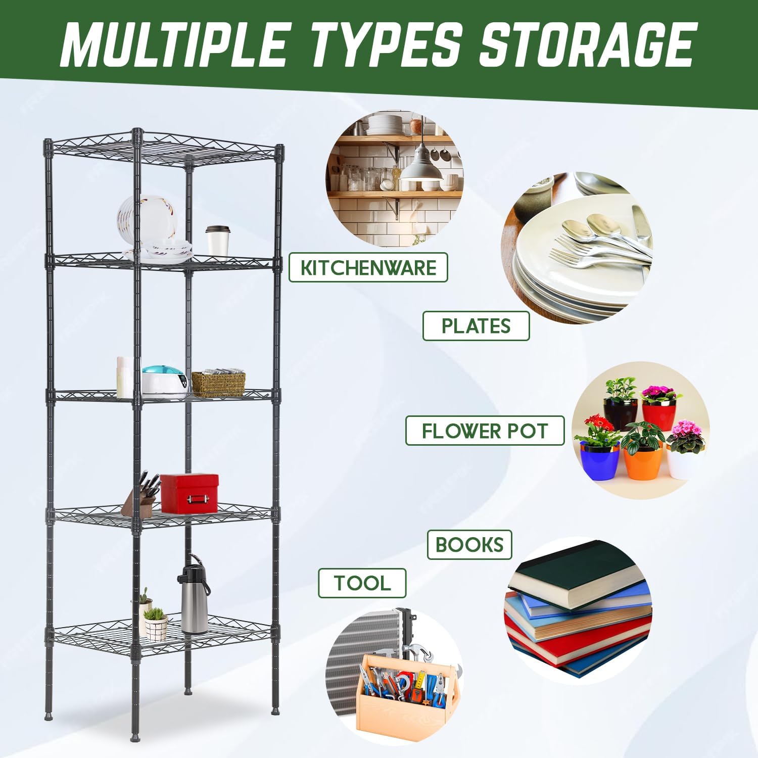 PayLessHere | 6-Tier Wire Shelf with Wheels | 45"x18"x82" | Black