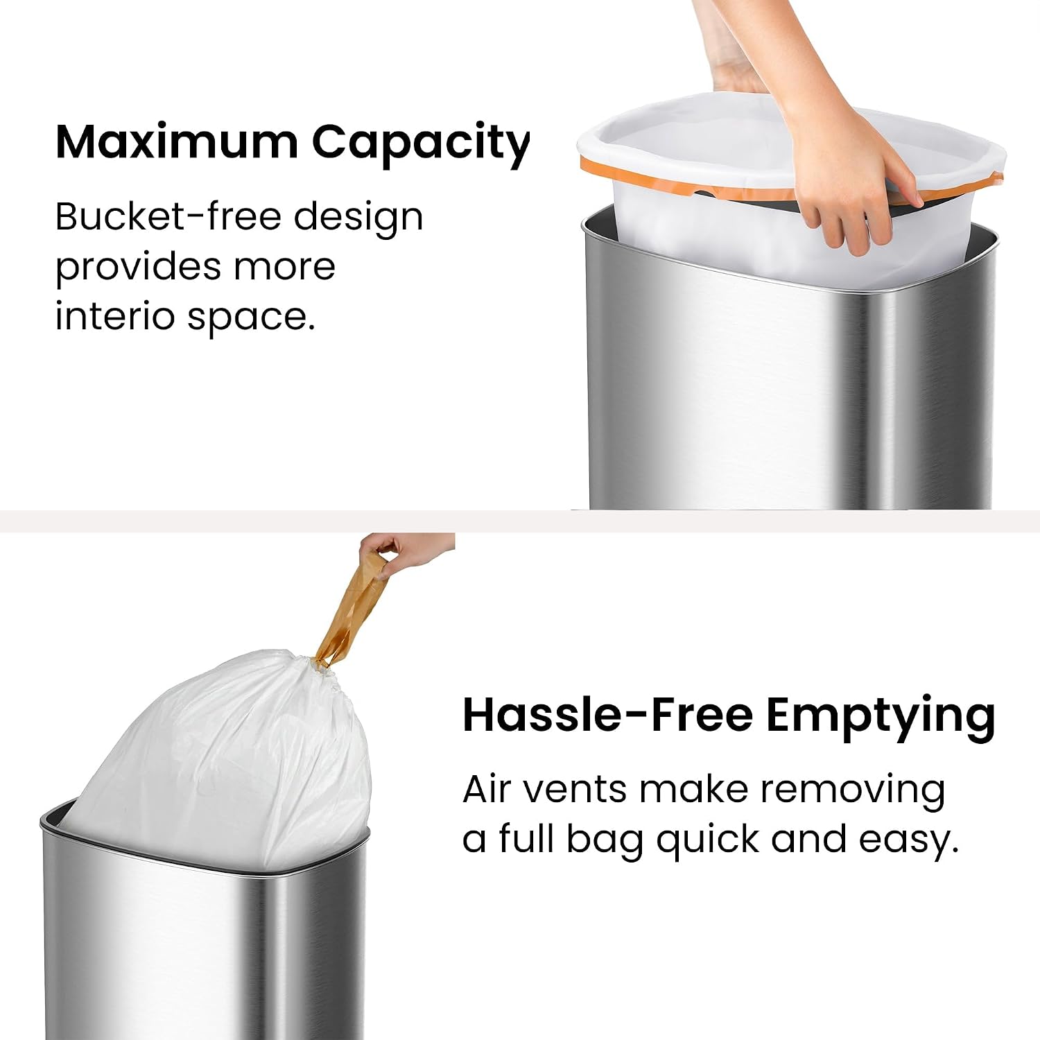 iTouchless 50 Liter / 13 Gallon Kitchen Trash Can with Lid & Deodorizer – Motion Sensor Semi-Round Stainless Steel Garbage Bin for Home, Office, or Garage – Slim, Wide Opening Large Capacity Design