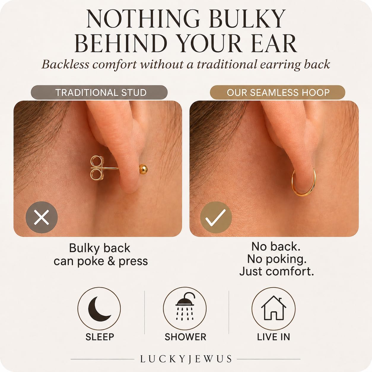 Small Gold or Sterling Silver Huggie Hoop Earrings for Women Cartilage Nose Helix Tragus